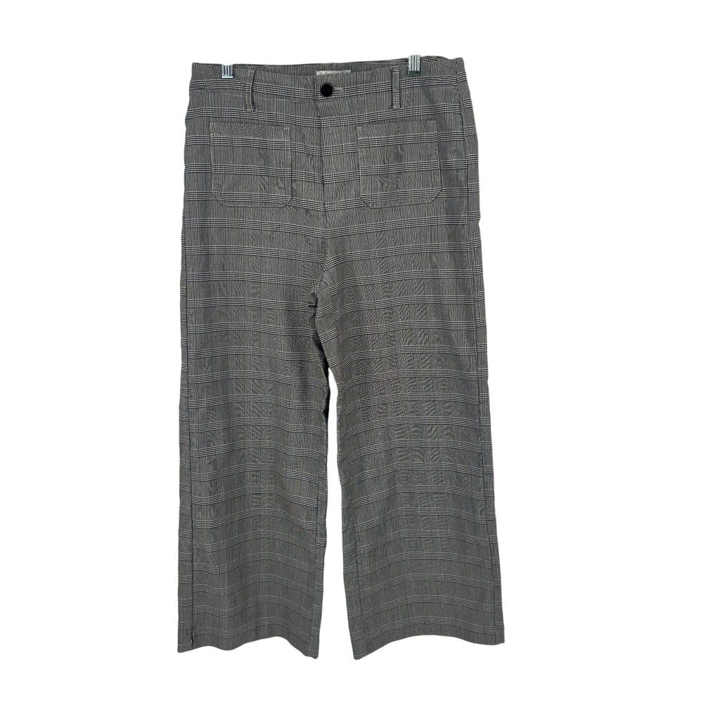 Jules & Leopold Womens Large Glen Plaid Wide Leg Trousers Black White Pockets